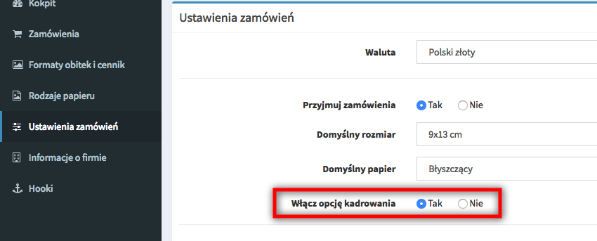 Włącz opcję kadrowania